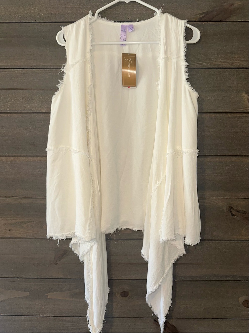 NWT ALYA Sleeveless Frayed Edge Drape Top in Ivory